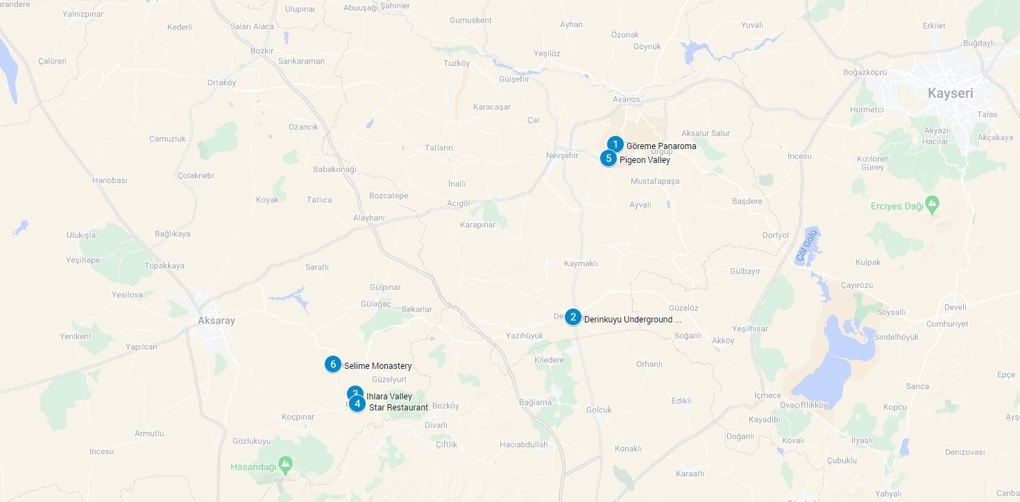 Cappadocia Green Tour Map Cappadocia Green Tour Map